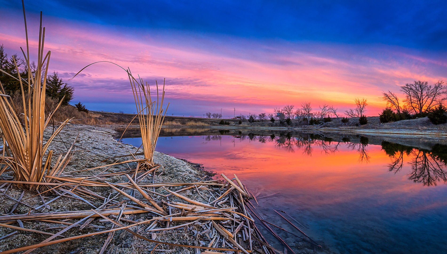 Sunset over a pond